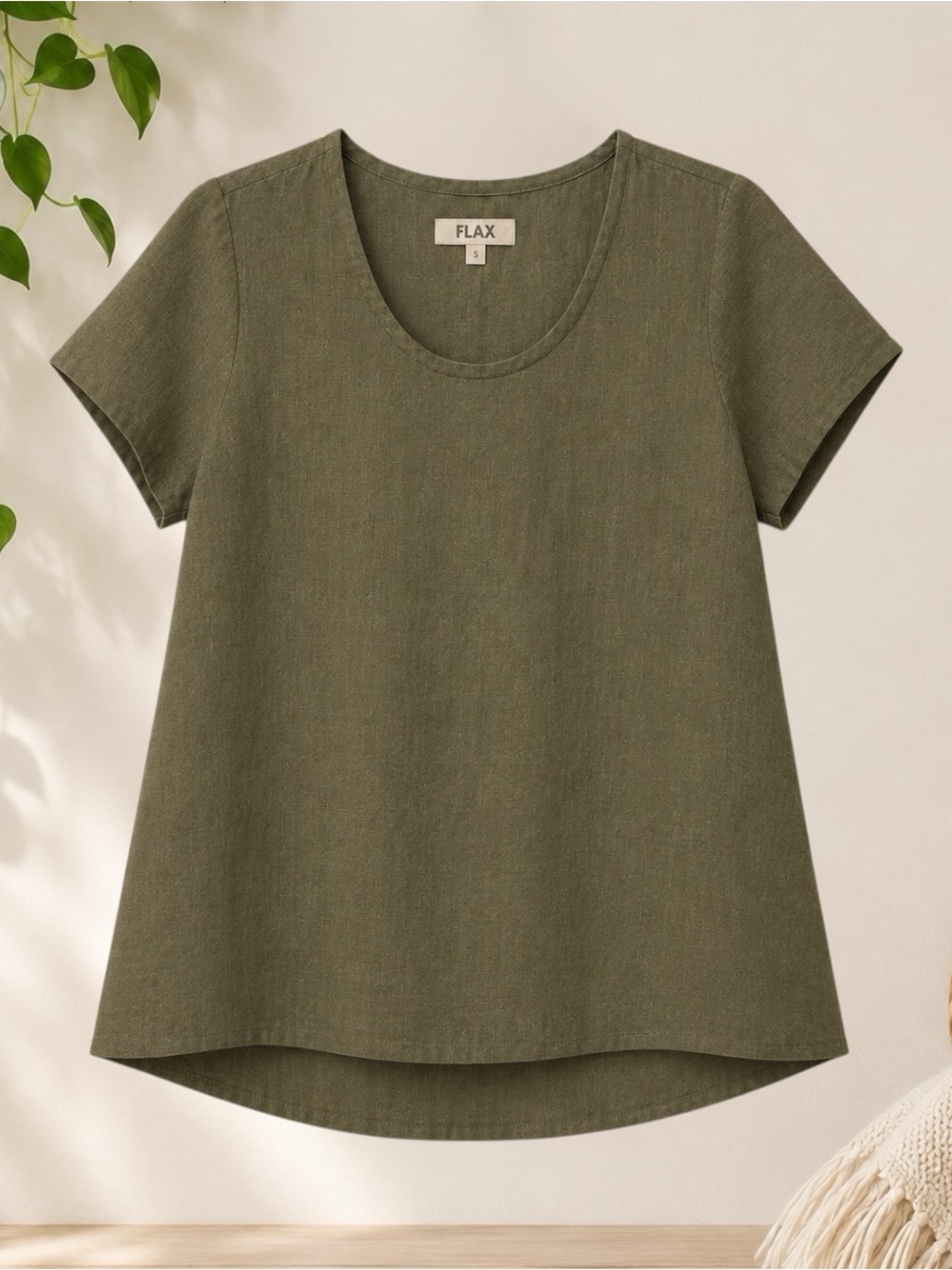 Flax 100% Linen Scoop Neck Top-Size Small